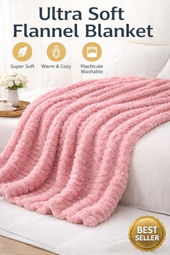 Image of WONJU Ultra Plush Mink Blanket | Soft Warm Fleece Blanket for Double Bed | Luxury Winter Blanket for Bed, Sofa, Couch & Travel | Machine Washable (Pink)