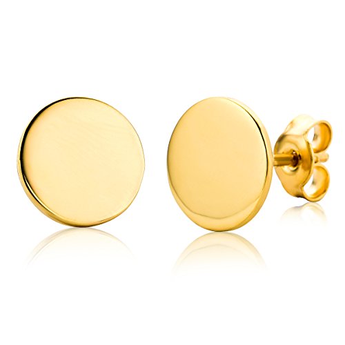 Miore flat button stud earring in 9 kt 375 yellow gold