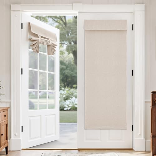 MIULEE 100% Blackout Linen French Door Curtain Natural W26 x L68 Inch |...