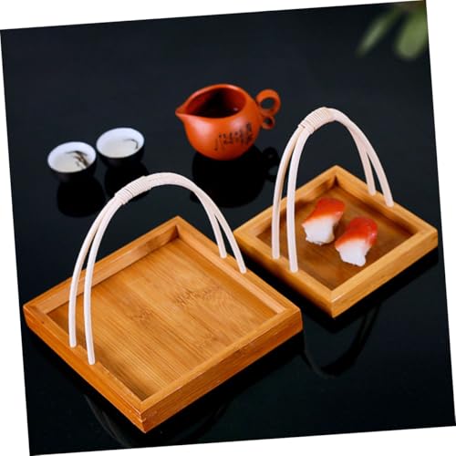Plato para sushi de bambú con asa estilo japonés miniatura 6