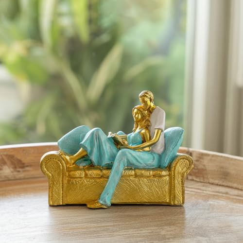 Image of ExclusiveLane 'Shared Stories' Romantic Couple Decorative Showpiece for Living Room (Resin, 15 Cm) | Home Decoration Items for Living Room Showpieces for Home Decor Return Gifts for Housewarming