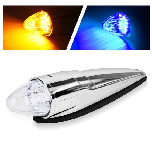 JZYZQBX 1PC 21 LED Dual Color Chrome Cab Marker Light, Torpedo Cab Marker Roof Running Top Lights, Replacement for Heavy Duty Trucks Kenworth Freightliner Peterbilt International Mack, Amber/Blue by JZYZQBX - Used condition - Image 2