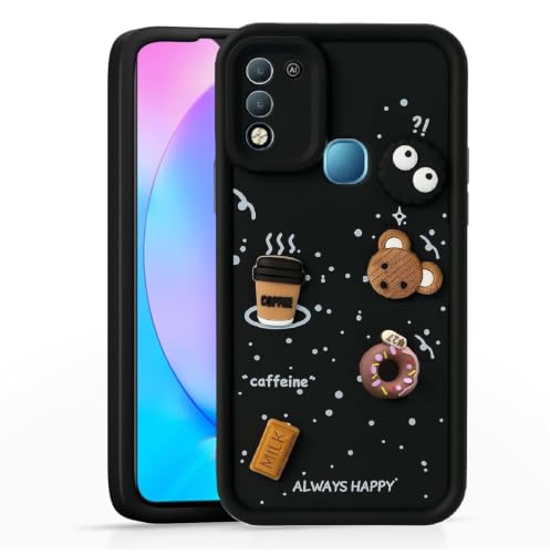 Image of Bintage Cute Fun Ball | Taddy Cartoon 3D Smiley Coffee Cup | Milk Donut | Full Protection Rubber Back Cover Compatible for Infinix X688B / Hot 10 Play - Black