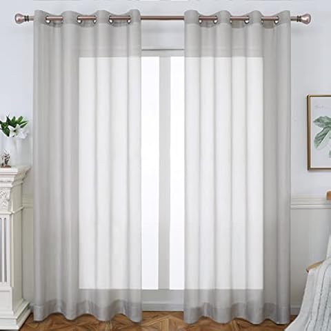 btfortune Ultra Elegant Natural Soft Linen Sheer Curtain Panels for Bedroom,Home Decoration Privacy Translucent Panels with Grommet for Living Room,Set of 2 Panels (Light Gray,54 W x 84 L) Cover