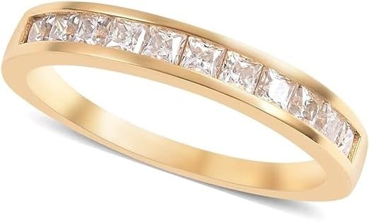 AARK & CO 2.00Ct Princess Cut Lab Created Diamond Channel Set Woman's Half Eternity Wedding Band Ring 14K Yellow Gold Finish 925 Sterling Silver Ring2