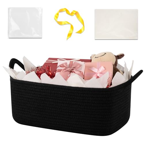 Image of OIASKET Gift Basket Empty with Handle, Small Woven Baskets for Gifts Empty | 13.6 inchx10 inchx5.9 inch, Baby Shower Toy Storage Baskets, Dog Toy Storage for Organizing, with Gift Bag Ribbon Tissue Paper