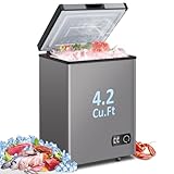 LifePlus Chest Freezer 4.2 Cubic Feet with Removable Storage Basket, Deep Freezer 7 Adjustable Temperature, Energy Saving, Super Quiet for Garage, Office, Kitchen, or Apartment