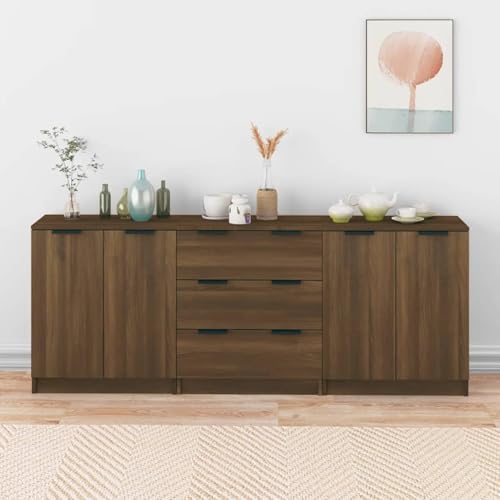 Swpsd Aparador de 3 piezas para bufé, armario lateral de madera de roble marrón, moderno para sala de estar, comedor, cocina, armario de almacenamiento, aparador de roble marrón, opción 2
