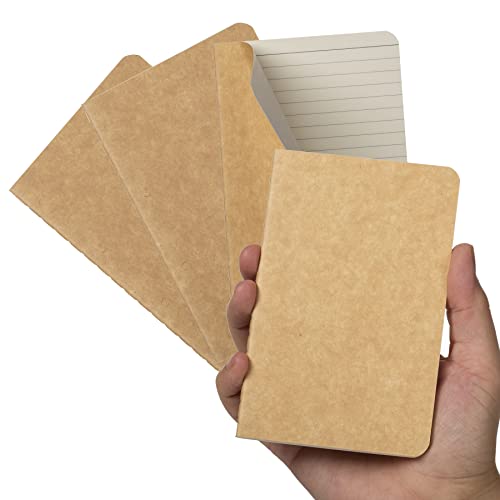 Twone Cuaderno de bolsillo, 4 unidades de tapa blanda pequeño para tomar notas, papel rayado, 30 hojas, 3-1/2 pulgadas x 5-1/2 pulgadas, cubierta marrón Kraft