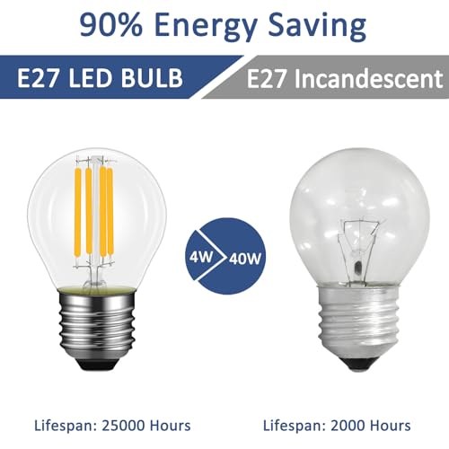 Caldarax 4 Pack 4W E27 LED G45 Filament Golf Ball Bulb Dimmable, Warm White 2700K, 40W Equivalent, Large Edison Screw, 400lm - Image 3