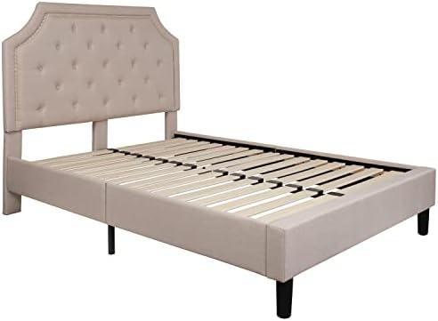 Flash Furniture Brighton Full Size Tufted Upholstered Platform Bed in Beige Fabric - SL-BK4-F-B-GG