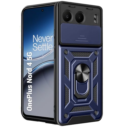 Image of TheGiftKart Tough Armor Bumper Back Cover Case for OnePlus Nord 4 5G | Sliding Camera Cover, Kickstand & Ring Holder | 360 Degree Protection Back Cover Case for OnePlus Nord 4 5G (PC & TPU, Blue)