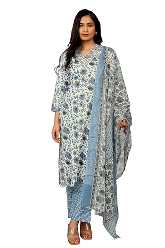 Image of MIRCHI FASHION Women's Straight Fit Pure Cotton Floral Printed Kurta Set with Dupatta and Pant
