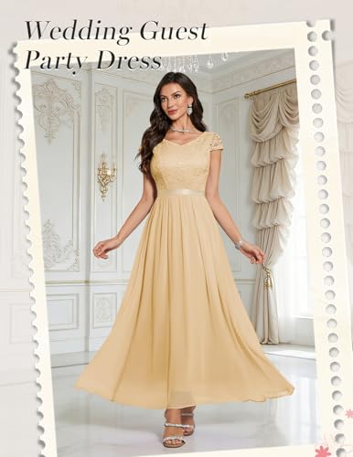 Dresstells Women's Cocktail Dresses, Formal Wedding Guest Modest Mother Of Bride Long Party Prom Evening Aline Fit Flare Homecoming Lace Summer Dress Champagne Xl #TOP14