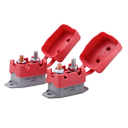 Gloaso 25A 12V 24V DC Automatic Reset Circuit Breaker with Stud Bolt and Cover for Car RV Boat Motors Solar Automotive and More, Resettable, max 28V 25 Amp, 2 Pack