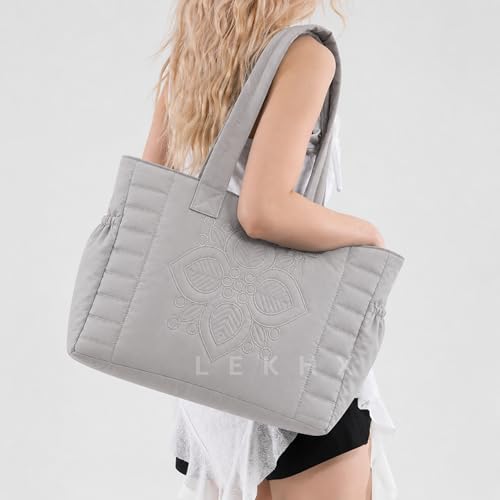 Image of LX LEKHX Tote Bag for Women | Lightweight Shoulder Handbag with 2 Main Zip Compartments & Multiple Pockets | Water Resistant Polyester Fabric | Office, Travel & Daily Use
