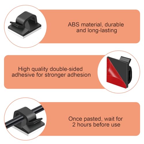 Kryzulax 50 Stück Kabelhalter Selbstklebend,Kabel-Clips,Kabel-Organizer,Kabel Haken Draht Halter für Kabelmanagement-ideal für Zuhause, Büro, Auto, Nachttisch, Schreibtischzubehör(Schwarz)