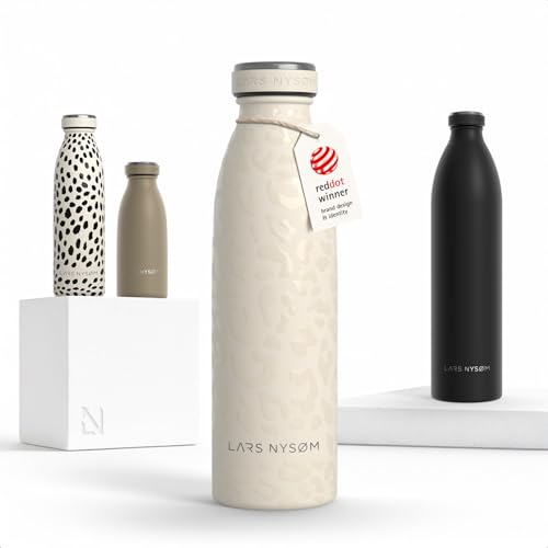 Image of LARS NYSOM Stainless Steel Insulated Water Bottle 12oz 17oz 25oz 34oz 51oz | Insulated Thermo Flask for Hot and Cold Beverages | Leakproof Drinking Bottle (Beige, 17oz)
