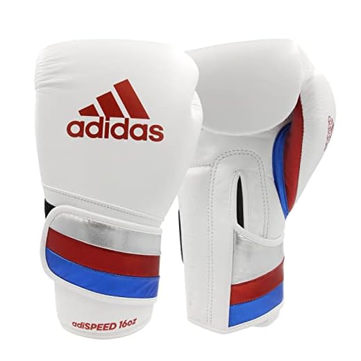 adidas AdiSpeed Boxhandschuhe für Erwachsene, Herren, Damen, 340,2 g, 397,9 g, 453,6 g, 510,3 g (weiß/rot, 407 g)