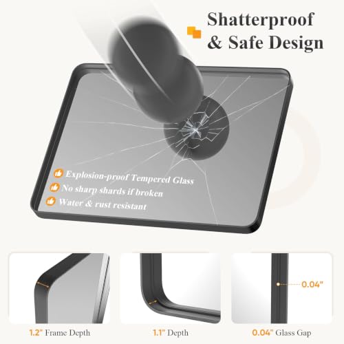 Image of NEWBULIG 22 inchx30 inch Wall Mirror, Bathroom Mirrors for Over Sink, Black | Matte Metal Framed Vanity Mirror with Tempered Glass, Entryway, Living Room, Bedroom