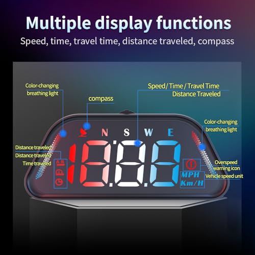 Image of Universal Car HUD GPS Speedometer - G23 Heads up Display Digital Speedometer MPH Real-Time Display with Overspeed Alarm & Fatigue Driving Alert, Plug and Play USB, Auto Brightness for All Vehicles