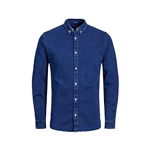 Jack & Jones Jjigeorge Shirt Stretch LS Camisa Vaquera, Azul (Dark Blue Denim Fit:Super Slim), Small para Hombre