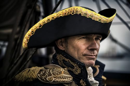Image of HOMELEX Pirate Tricorn Hat for Adults Halloween Costume | Adult pirate tricorn hat in black, brown, or gold for Halloween, colonial costumes, parties, stage, and photos.