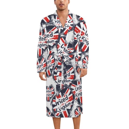 I Love United Kingdom Soft Robe Long Sleeve Bathrobes V Neck Sleepwear Spa Robes with Belt Men Woman