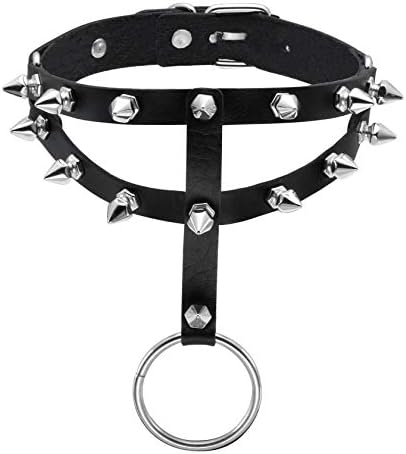 MILAKOO O Ring Punk Goth Metal Spike Studded Black Leather Collar Necklace Studded Chokers