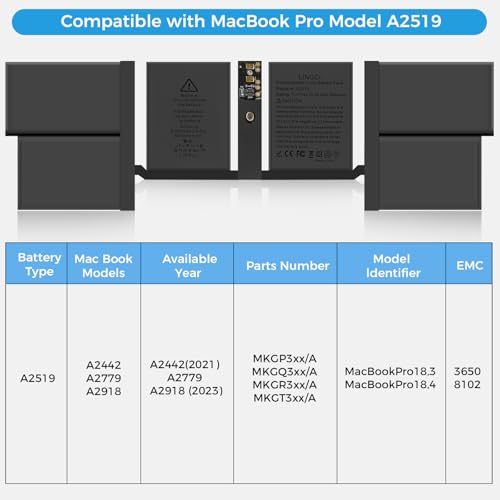 Image of A2519 Battery,A2442 Battery Replacement for MacBook Pro A2442(2021) 14-inch A2519 Battery(Upgraded High Performance 69.6Wh 11.47V 6068mAh)