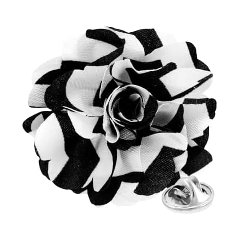 Vittorio Vico Men's Formal Striped Flower Lapel Pin - Brooch, Boutonniere for Men (Black/White) Cover