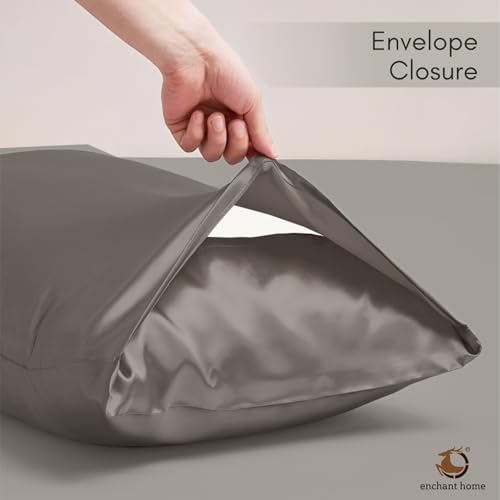 Image of 300 TC Art Silk Satin Pillow Cover Set | Durable Satin Pillow Cover with Envelope Closure | Luxury Satin Pillow Covers | Cozy Satin Pillow Covers (2, Grey)