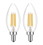 Lamsky E14 Base LED Filament Candle Shape Light Bulb,E14 European Base Bulb,Warm White 2700K 400LM 40W Equivalent,C35 Clear Glass Torpedo Shape Bullet Top,No-Dimmable (2-Pack)
