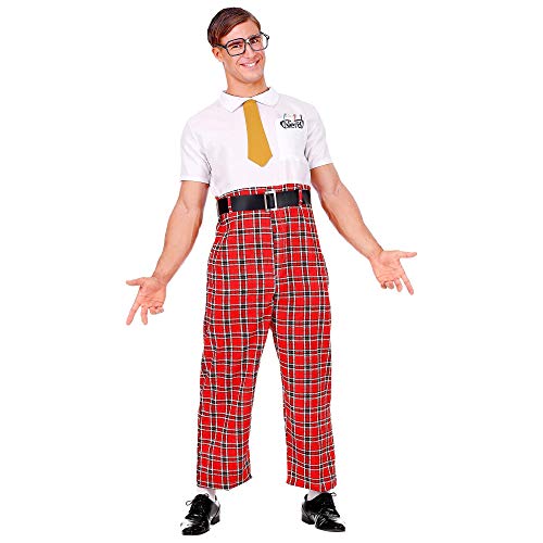 W WIDMANN MILANO Party Fashion - Disfraz de empollón Mono, cinturón, corbata, gafas, empollón, friki, carnaval