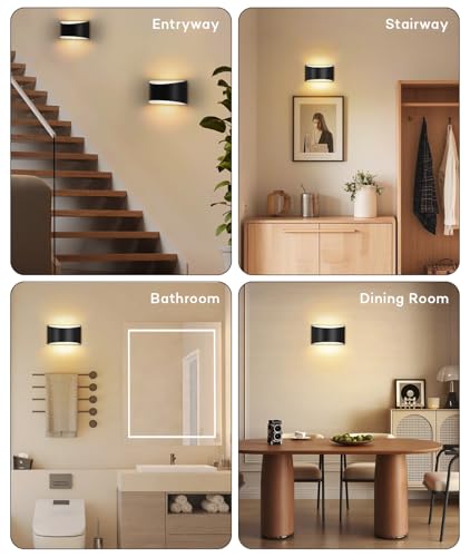 Image of LED Sconces Wall Decor Set of 2, Black, Modern Hardwired Wall Lights | 3000K Warm White, Up and Down Wall Mount, Indoor Lighting, For Living Room Bedroom Hallway Corridor