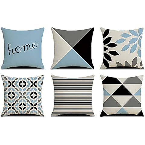 LROSEY Cushion Covers 18 x 18 inches / 45 x 45 cm Set of 6 Sofa Cushions Decorative Cushion Covers Printed Geometry Square Cushion Covers for Living Room Bedroom Home Cover