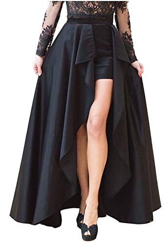 Emmani Women's High Low Waist Long Skirt High Waist Dance Dress Irregular Skirt Satin Homecoming Ball Party