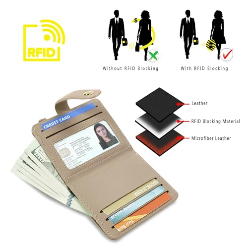 Image of Airkit Small Wallet Women RFID, PU Leather Card Holder with Keychain | Slim Compact Zipper Coin Purse for Ladies, Travel Holiday Gifts for Mom, Cute Mini Bifold Wallets