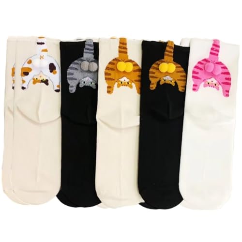 Lpitoy 5 Pares De Calcetines De Gato para Hombre Y Mujer, Novedosos, Unisex, Divertidos, De Algodón, Informales, con Diseño De Animales