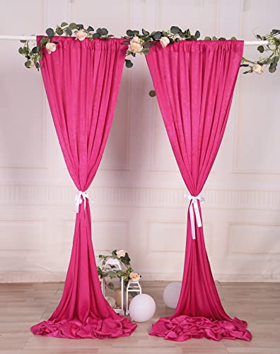 Sherway 2 Panels 4.8 Feet X 10 Feet Fuchsia Thick Satin Wedding Backdrop Drapes, Non-Transparent Window Curtains For Party Ceremony Stage Decoration #TOP2