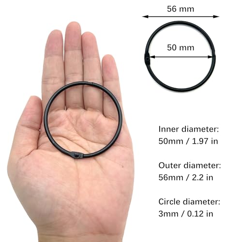 duoyif 50 mm 20 Pieces Ring Binding Rings Book Ring Round Carabiner Open Metal Ring for Curtain Rings Key Rings Paper Scrapbooking Rings (Black - Image 3
