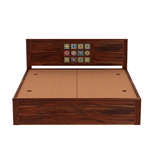 Image of Solid Wood King Size Bed for Bedroom | Wooden Crafted from Premium Sheesham Wood | Bedroom Furniture Elegant Double Bed with Storage | Natural Finish (82X74X38 Inches)