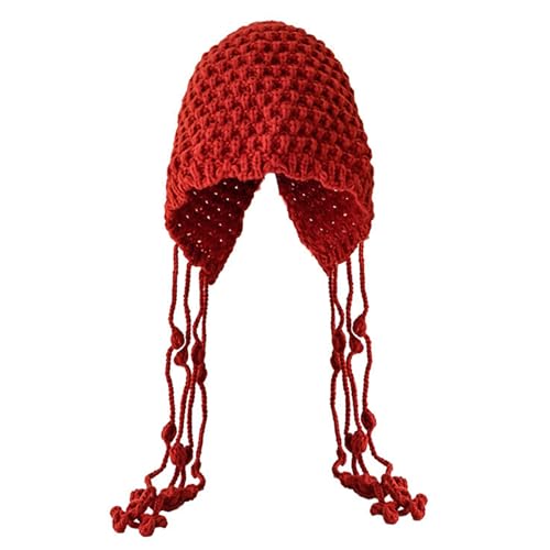 Gorro tejido de invierno para mujer con orejeras y borlas miniatura 1