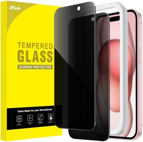 JETech Sichtschutz Schutzfolie für iPhone 15, 2 Stück | Anti-Spy Blickschutz Gehärtetes Glas Schutzfolie, mit Installationshilfe, Kratzfestes Design
