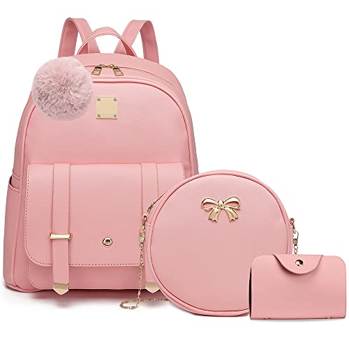 Image of MACCINELO Cute Leather Mini Backpack Purse for Women Bowknot Small Backpack for Girls gift Rucksack Ladies Shoulder Bag 3pcs