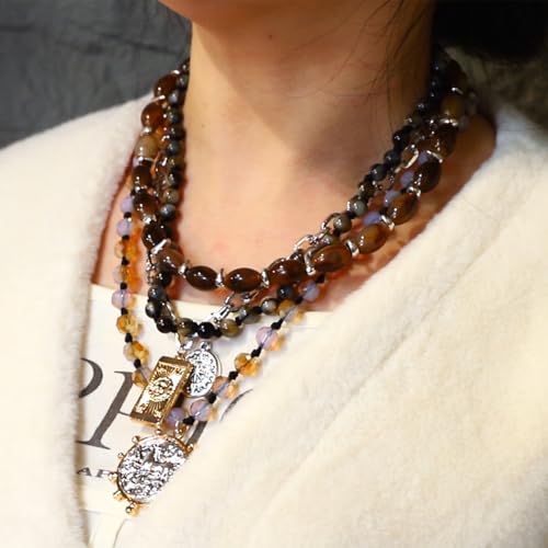 Beaded Coin Necklaces for Women, Vintage Multi-layer Coin Pendant Necklace, Ethnic Chain Collar Jewelry Gift2