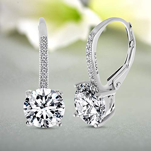 Devin Rose Sterling Silver Round Dangle Drop Bridal Leverback Earrings for Women made with Faceted Crystals4