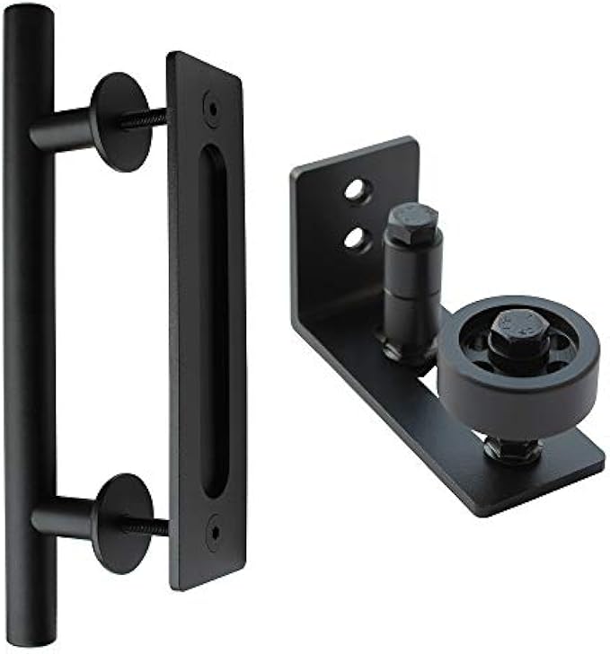 Orgerphy Black 12 Inch Barn Door Handle and 8 Setup Options Adjustable Floor Guide Set | Heavy Duty for All Sliding Barn Door | Flat Bottom Easy to Install | More Setup Options for DIYers