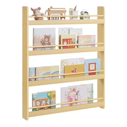 SONGMICS Étagère à Livres pour Enfants, Bibliothèque à 4 Niveaux, Étagère Murale à Jouets, pour Chambre d’Enfant, Salle de Jeux, Naturel GKR014YZ01