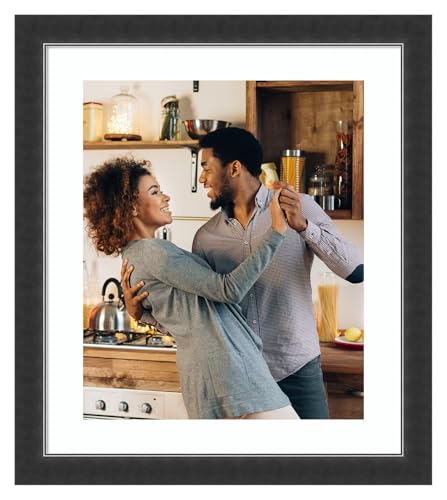 Amanti Art Picture Frame 20x24 Matted to 16x20 Photo Frame, Corvino Black Narrow Wood Framing for your Wedding Photos, Family Pictures, Diploma, Certificate, Kids Art Gift for Mom or Poster Wall Decor